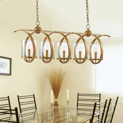 Antique brass & aged silver cylinder chandelier dining room light