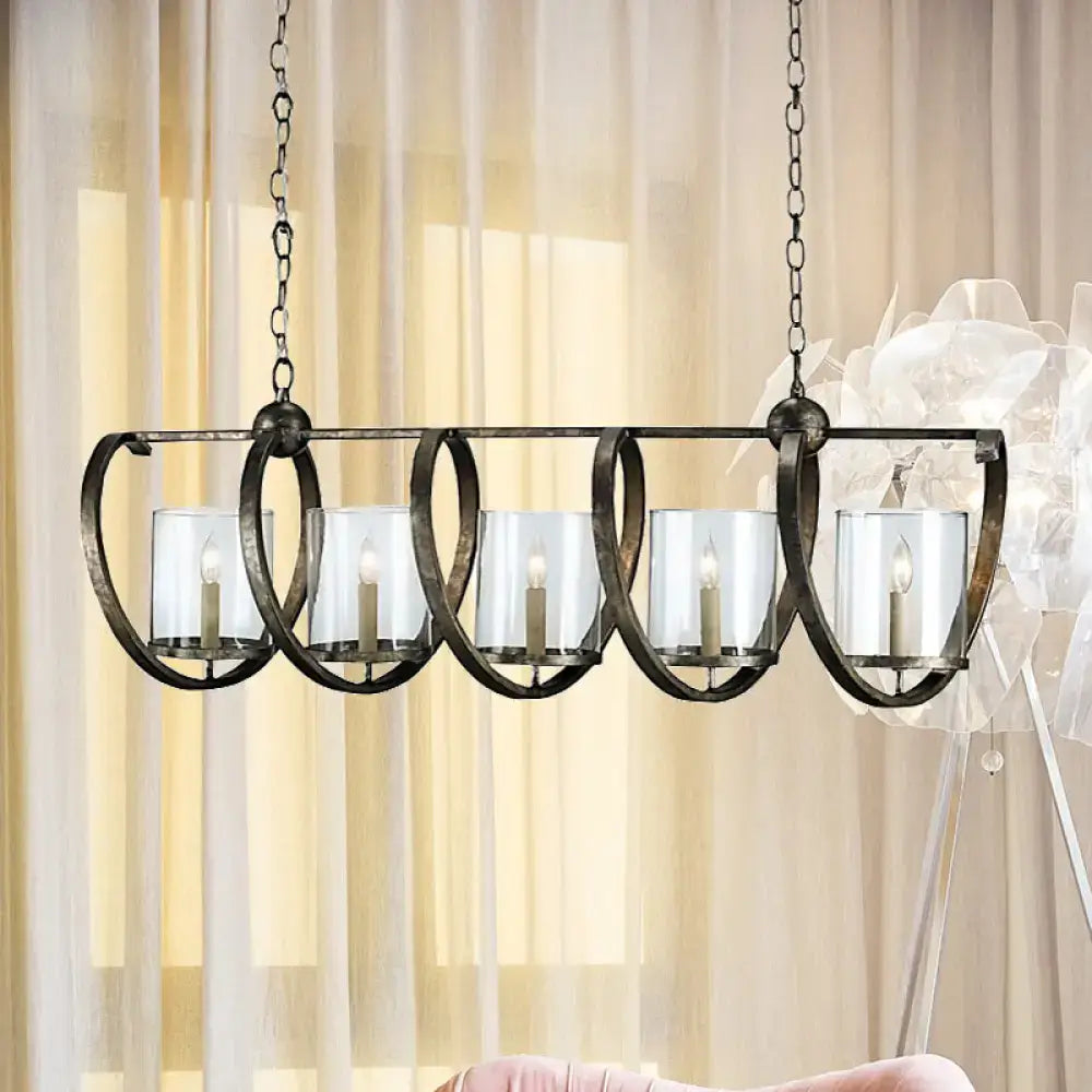 Antique brass & aged silver cylinder chandelier dining room light