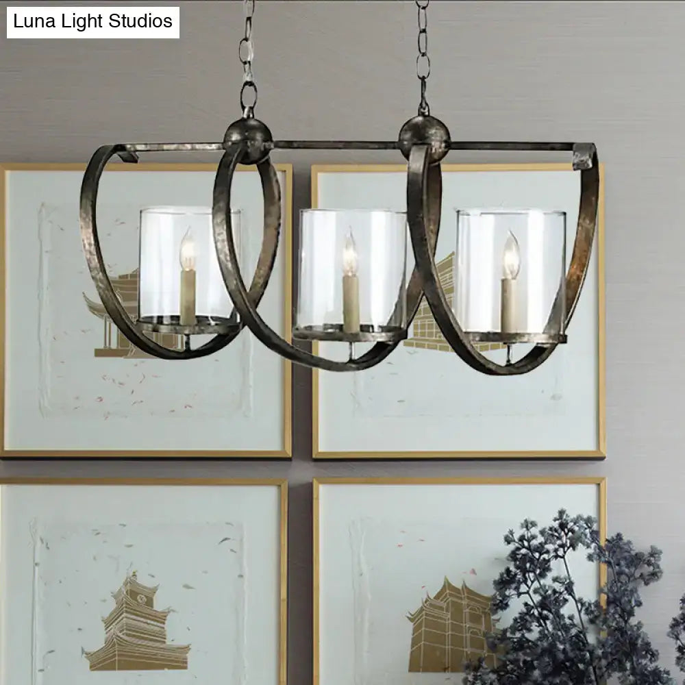 Antique brass & aged silver cylinder chandelier dining room light