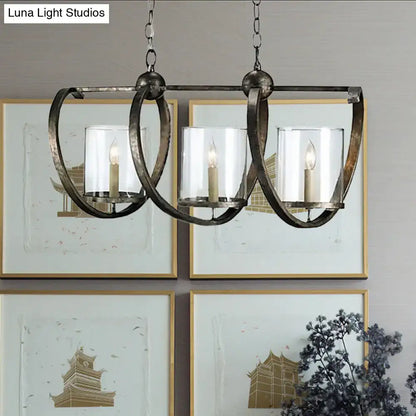 Antique brass & aged silver cylinder chandelier dining room light