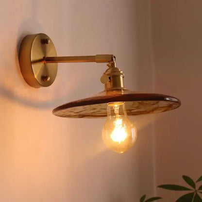 Antique brass and amber glass copper led wall lights for bedroom