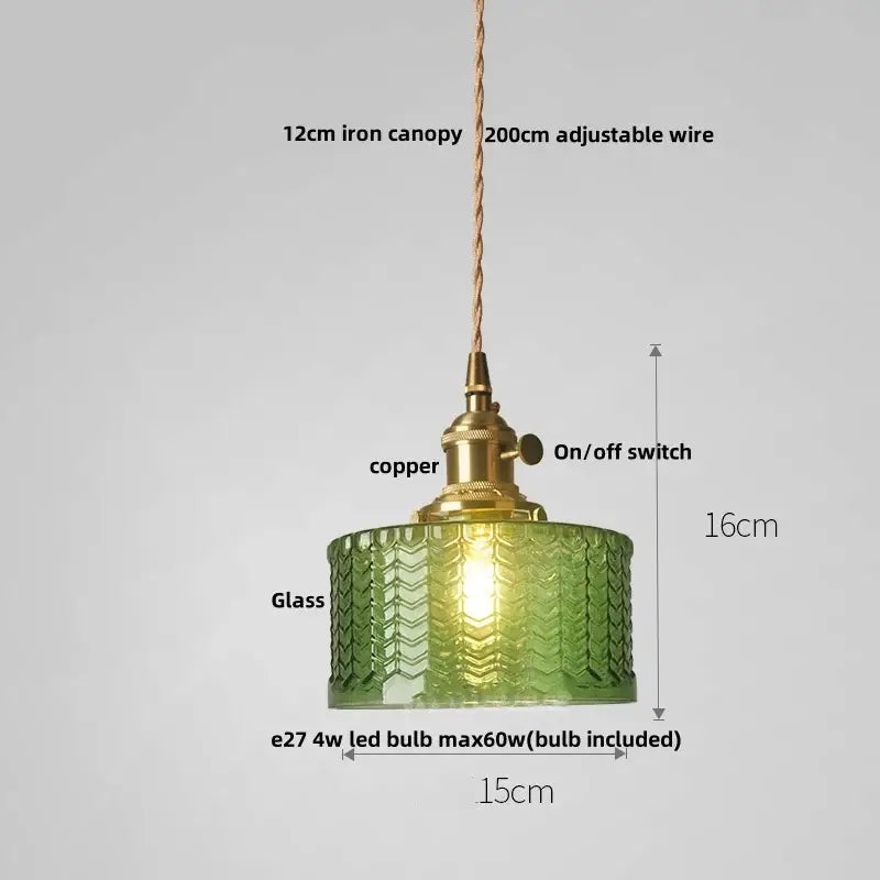 Antique brass and amber glass led hanging lamp stair pendant light