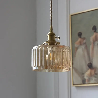Antique brass and amber glass led hanging lamp stair pendant light