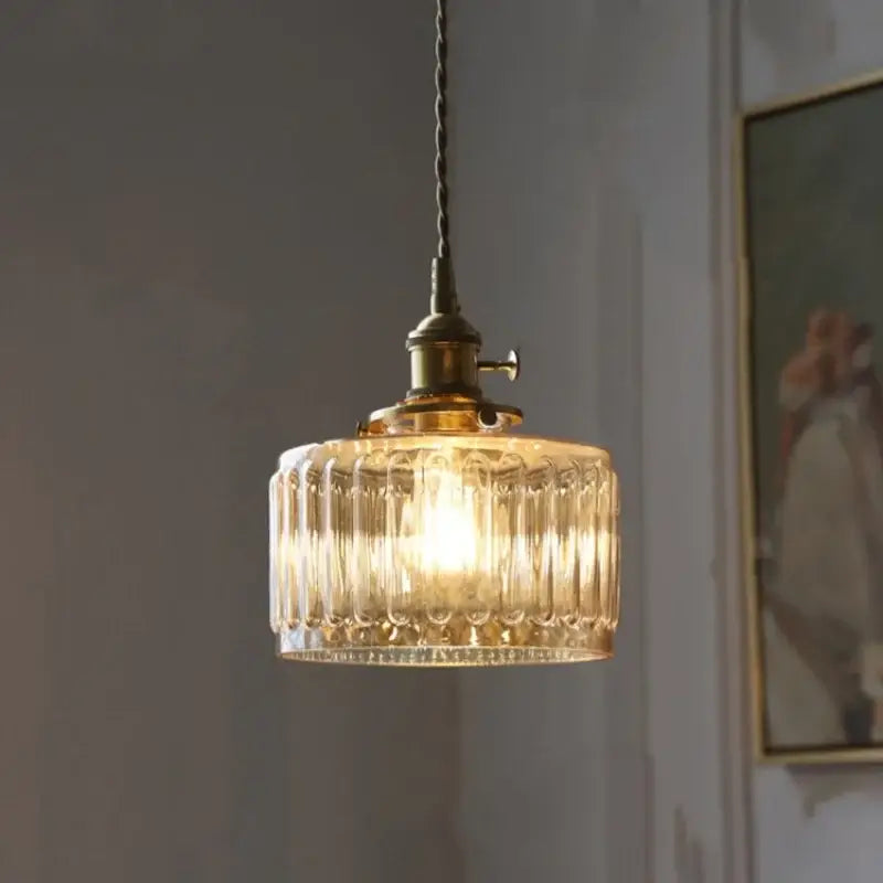 Antique brass and amber glass led hanging lamp stair pendant light