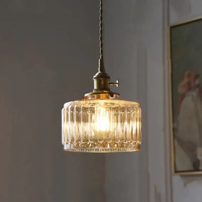 Antique brass and amber glass led hanging lamp stair pendant light