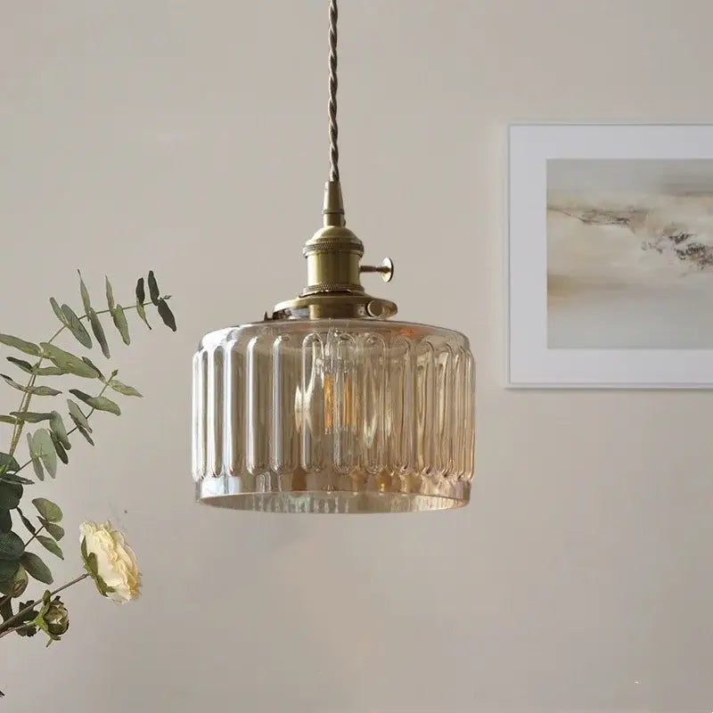 Antique brass and amber glass led hanging lamp stair pendant light