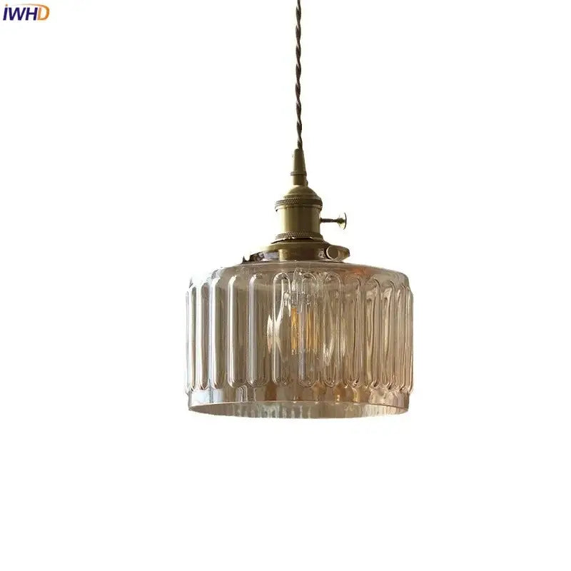 Antique brass and amber glass led hanging lamp stair pendant light