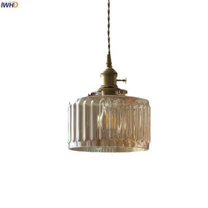 Antique brass and amber glass led hanging lamp stair pendant light