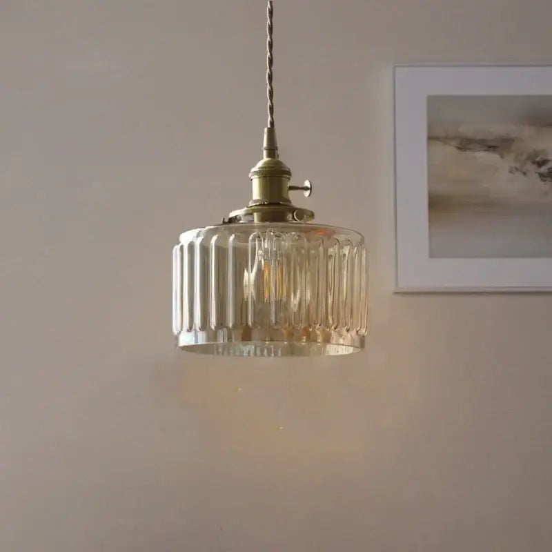 Antique brass and amber glass led hanging lamp stair pendant light