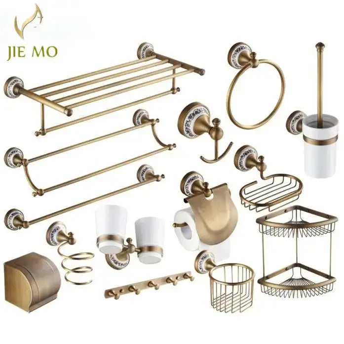 Antique brass and ceramic bathroom accessories set – bathroom