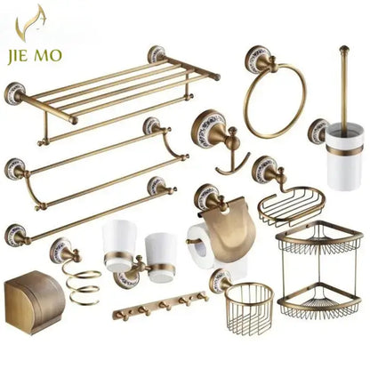 Antique brass and ceramic bathroom accessories set – bathroom