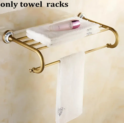 Antique brass and ceramic bathroom accessories set – bathroom