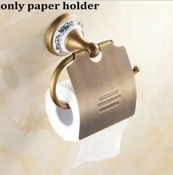 Antique brass and ceramic bathroom accessories set – bathroom