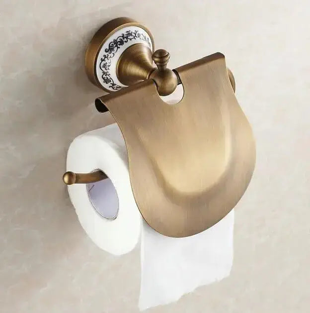 Antique brass and ceramic bathroom accessories set – bathroom