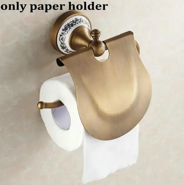 Antique brass and ceramic bathroom accessories set – bathroom