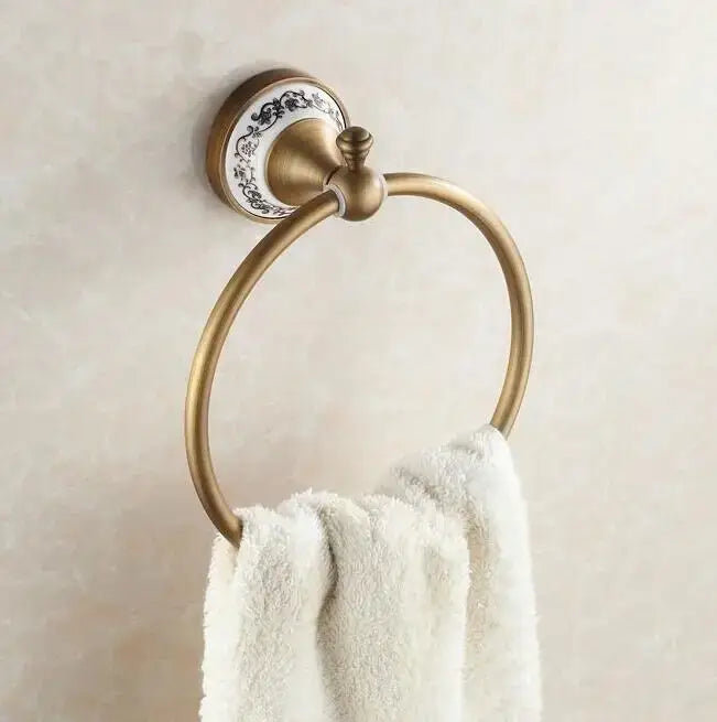 Antique brass and ceramic bathroom accessories set – bathroom