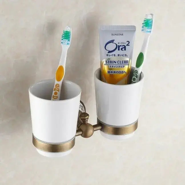 Antique brass and ceramic bathroom accessories set – bathroom