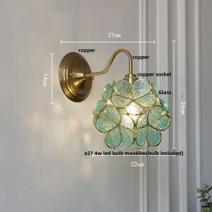 Antique brass and clear glass wall sconce bedroom light