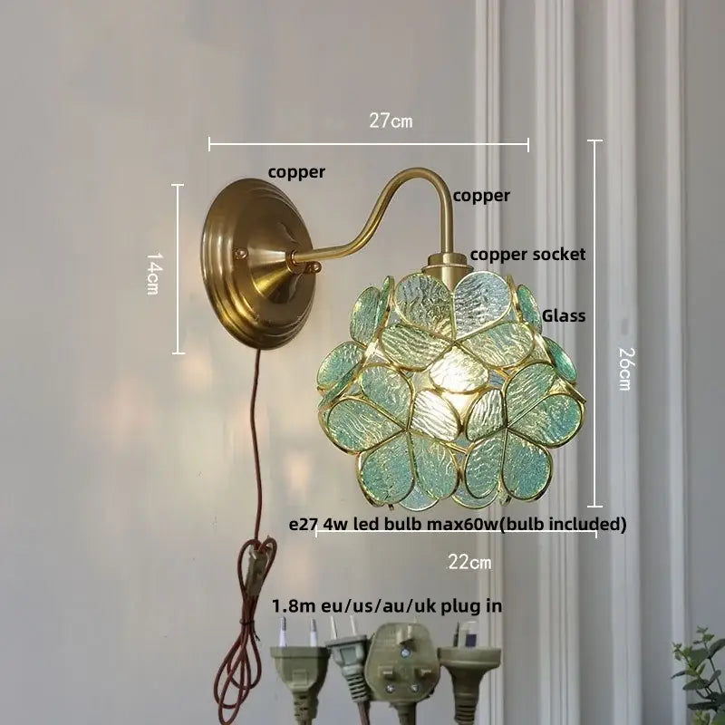 Antique brass and clear glass wall sconce bedroom light