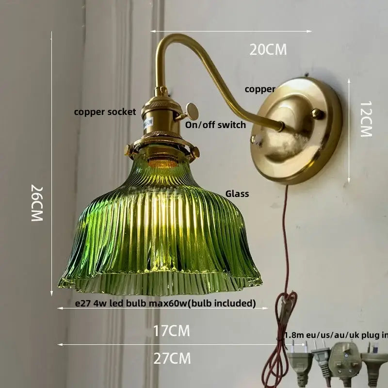 Antique brass and clear glass wall sconce bedroom light