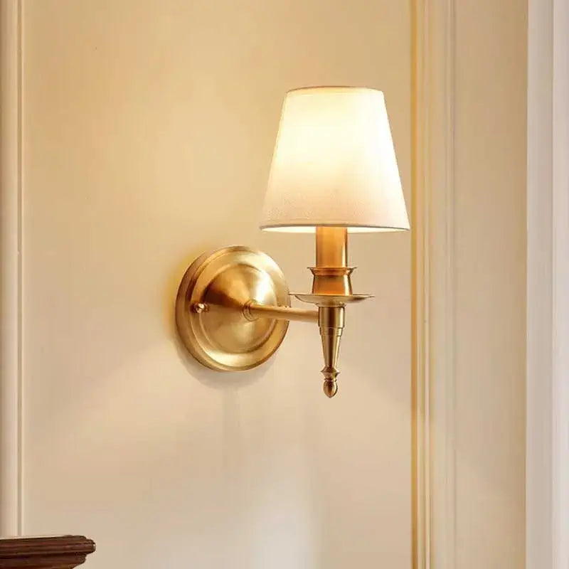 Antique brass and cream fabric copper wall lamp bedroom sconce