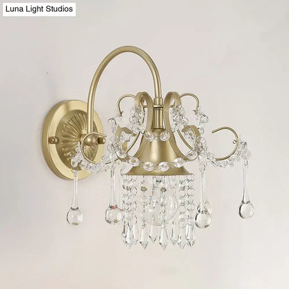 Antique brass and crystal teardrop wall light sconce bedroom light