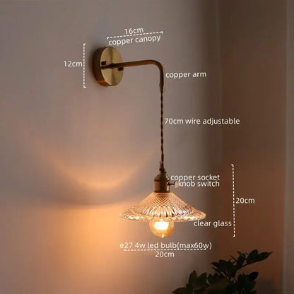 Antique brass and green glass wall lamp bedroom sconce with pull chain