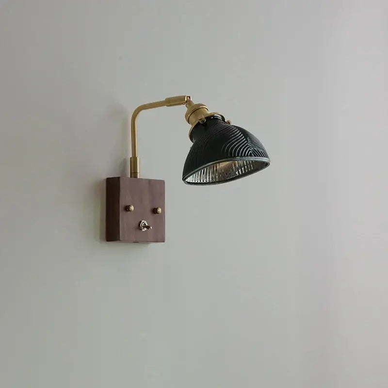 Antique brass and walnut clear glass wall lights stair fixture