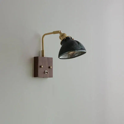 Antique brass and walnut clear glass wall lights stair fixture