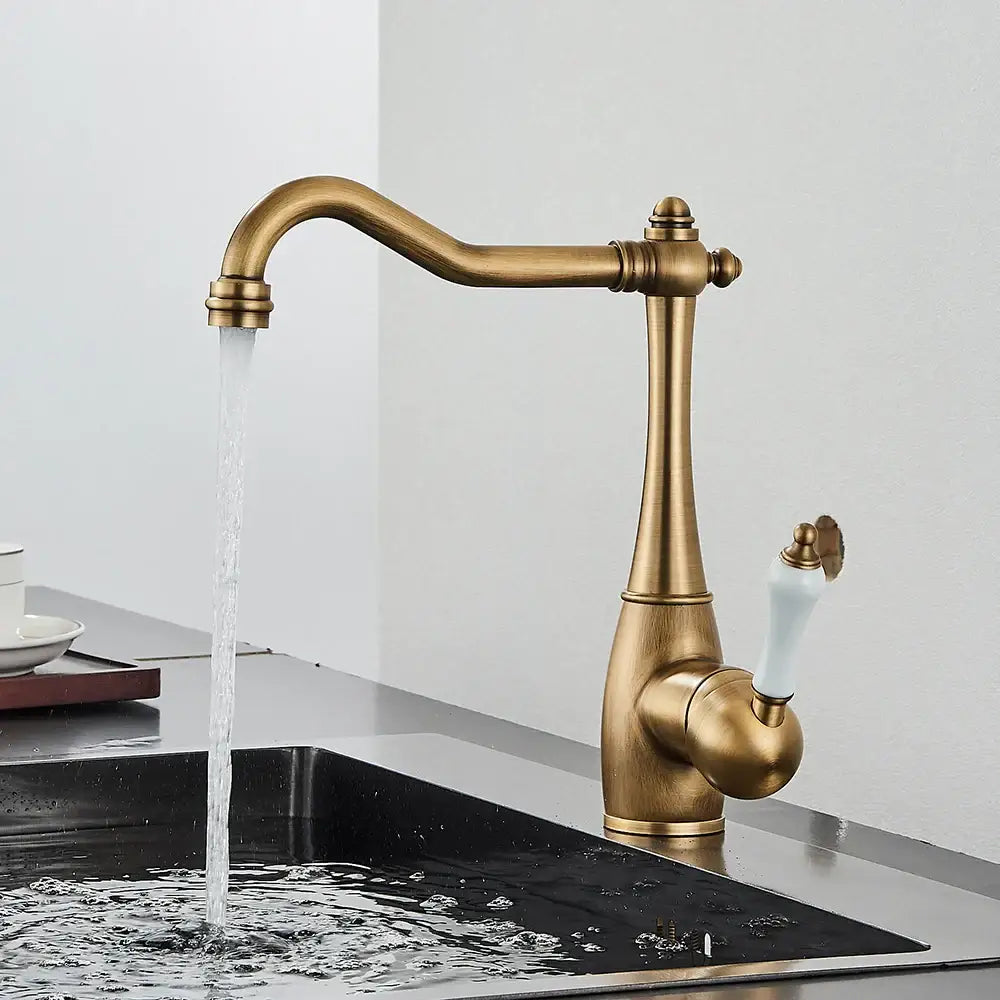 Antique brass and white ceramic basin waterfall faucet kitchen tap