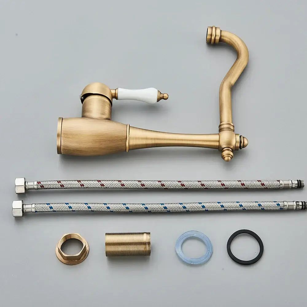Antique brass and white ceramic basin waterfall faucet kitchen tap