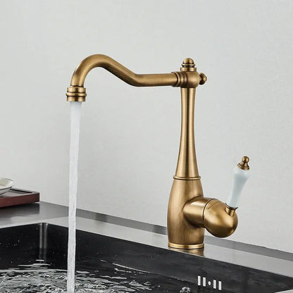 Antique brass and white ceramic basin waterfall faucet kitchen tap