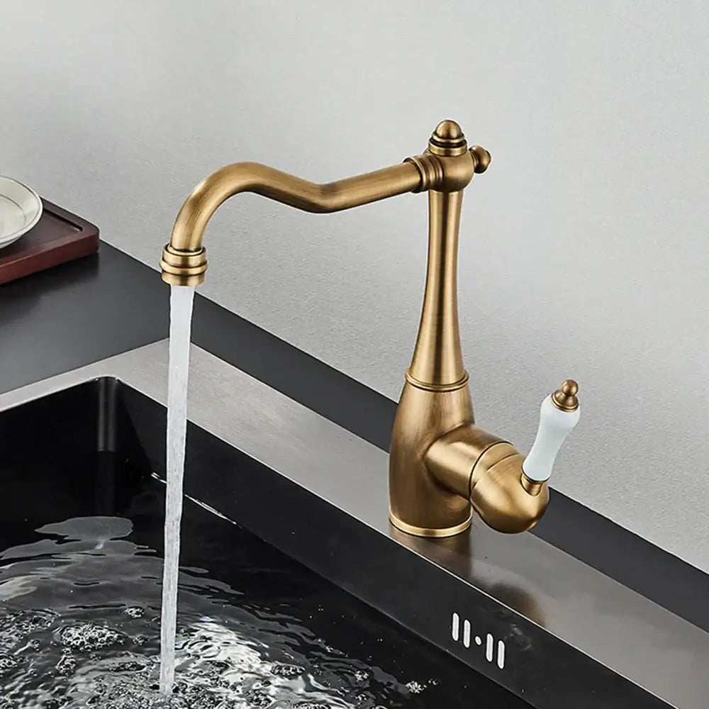 Antique brass and white ceramic basin waterfall faucet kitchen tap