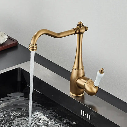 Antique brass and white ceramic basin waterfall faucet kitchen tap