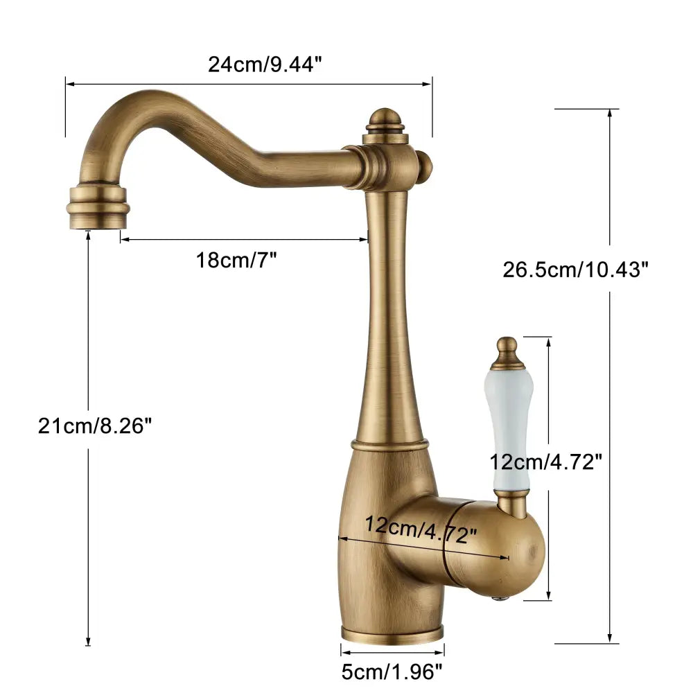 Antique brass and white ceramic basin waterfall faucet kitchen tap