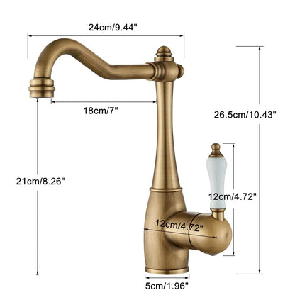 Antique brass and white ceramic basin waterfall faucet kitchen tap