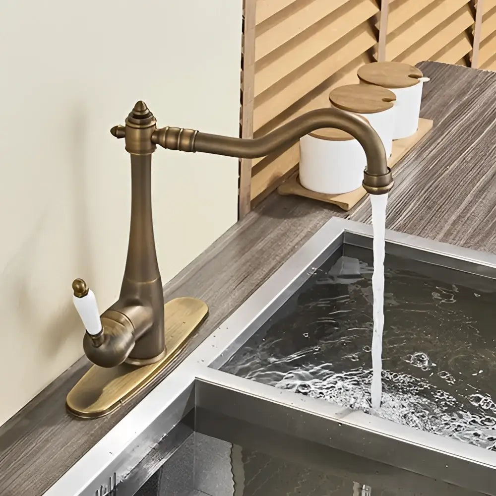 Antique brass and white ceramic basin waterfall faucet kitchen tap