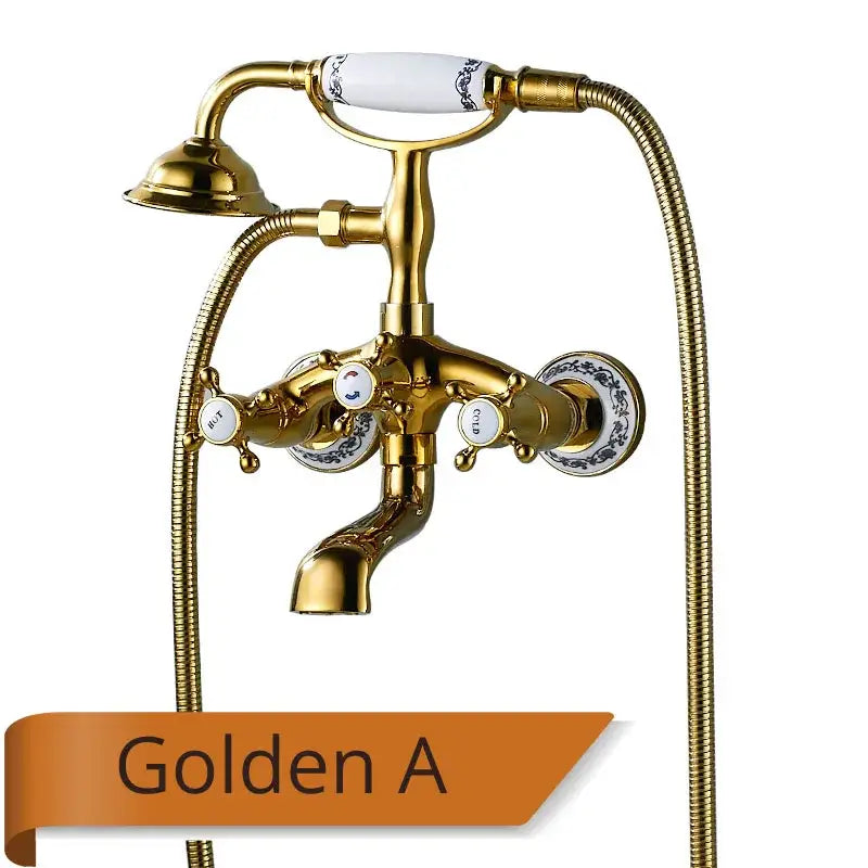 Antique brass and white ceramic bathtub shower faucet set bathroom