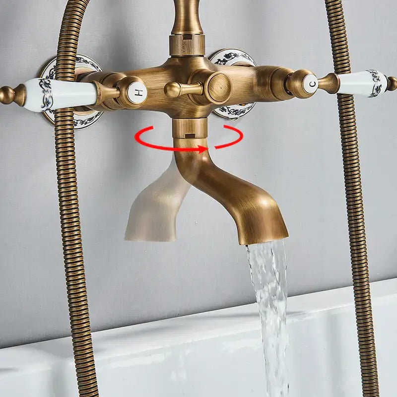 Antique brass and white ceramic bathtub shower faucet set bathroom