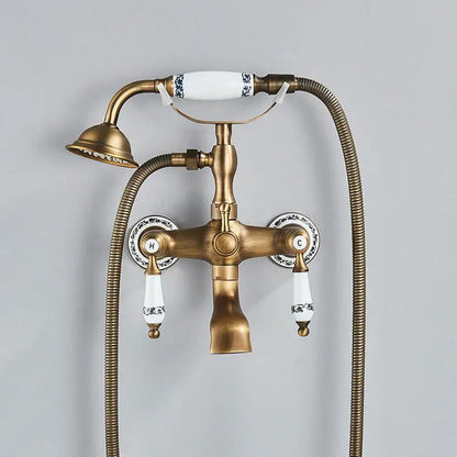 Antique brass and white ceramic bathtub shower faucet set bathroom