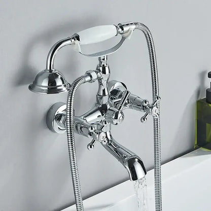 Antique brass and white ceramic bathtub shower faucet set bathroom