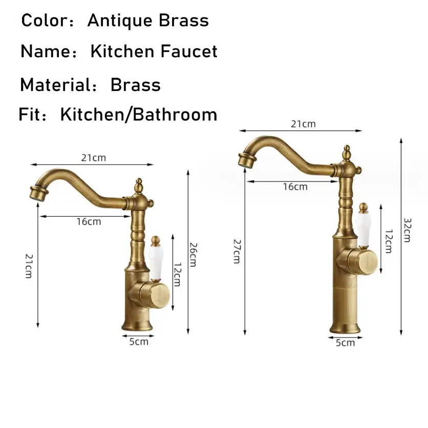 Antique brass and white ceramic gold luxury kitchen faucet