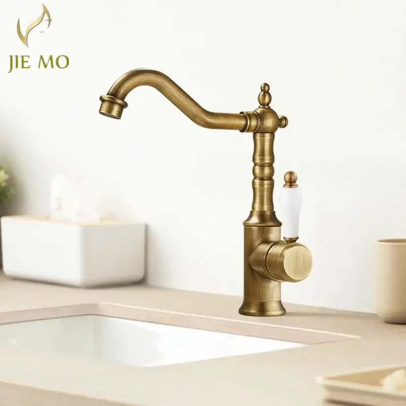 Antique brass and white ceramic gold luxury kitchen faucet