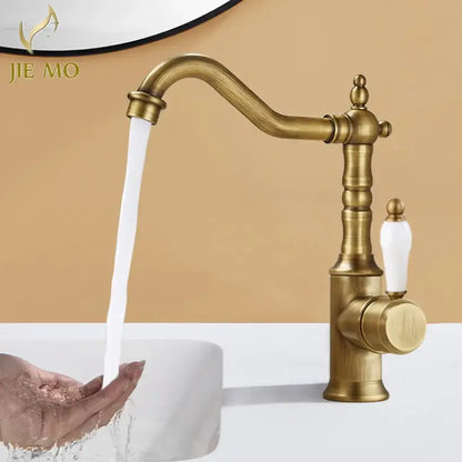 Antique brass and white ceramic gold luxury kitchen faucet