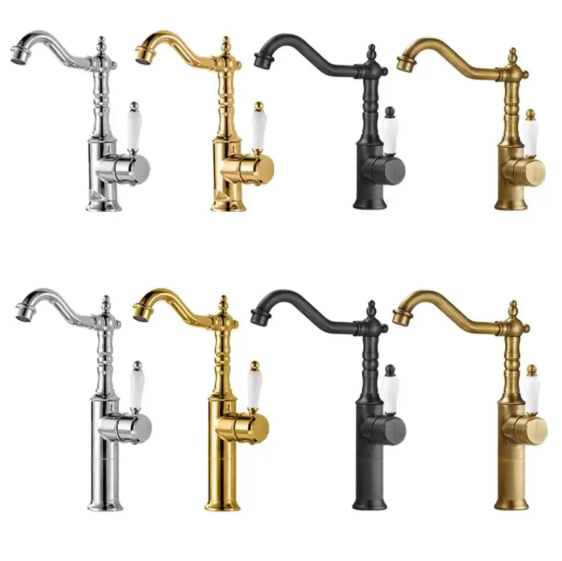 Antique brass and white ceramic gold luxury kitchen faucet