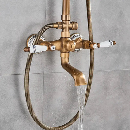 Antique brass and white ceramic shower faucet set bathroom system