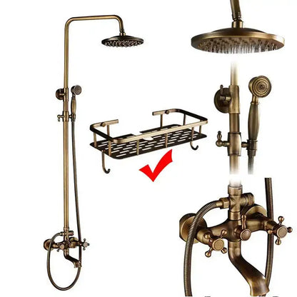 Antique brass and white ceramic shower faucet set bathroom system