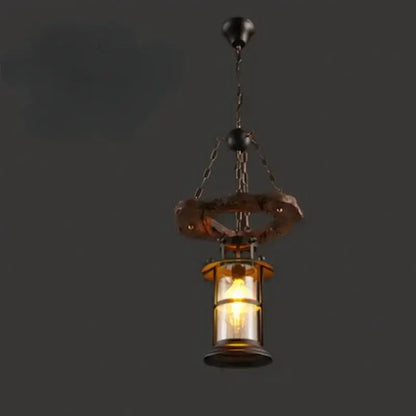Antique brass and wood iron wheel led pendant lights dining room