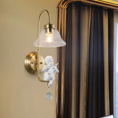Antique brass angel glass sconce light bedroom wall lamp