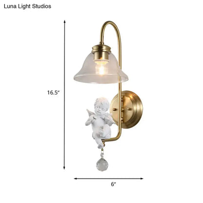 Antique brass angel glass sconce light bedroom wall lamp
